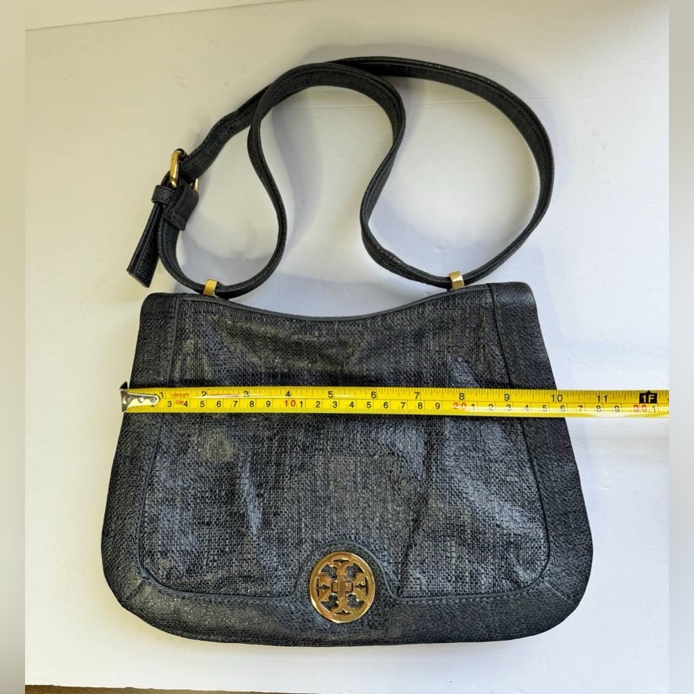 TORY BURCH Grey Leather Saddle Bag W/Trademark Gold Tone Lock - Picture 13 of 14